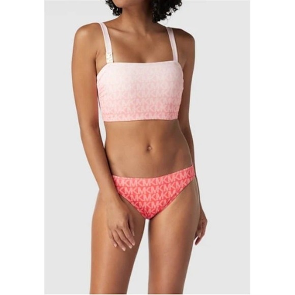 Michael Kors Other - NWT Michael Kors L Sangria Logo Bikini Bottom Coral White 124683